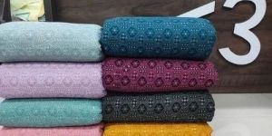 Poly Silk Chikan Embroidery Fabric