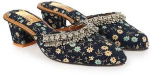 the Desi Dulhan Women Blue Ethnic Payal Heel Mules with Resin Sole