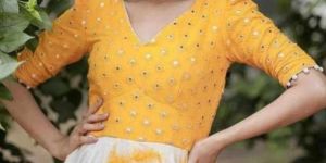 Georgette Embroidery Mulberry Yok with Fine Mirror Work Gown