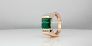Green Emerald Natural Diamonds Men's Ring