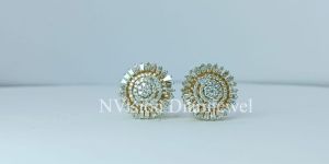 Natural Round Baguette Diamond Flower Earrings