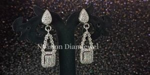 Natural Round and Bugget Diamond White Gold Earrings