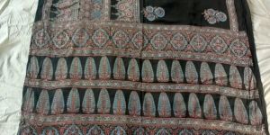 Ajrakh Hand Block Printed Modal Silk Saree Natural Dye