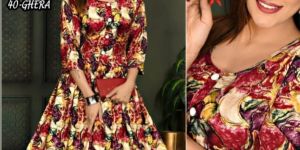 Rayon Printed Ghera Kurti Set