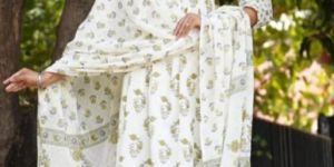 White Printed Alia Cut Suit