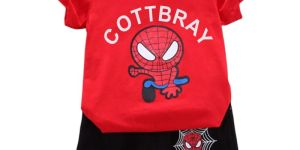 Cottbray Cartoon Printed Cotton Half Sleeve Kids Clothing Sets