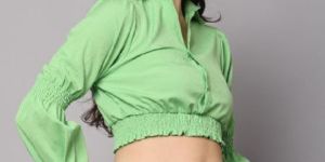 Green French Chick Blouse V-Neck Shirts