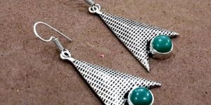 Handcrafted Artisan Green Gemstone Earrings