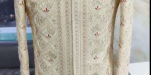 Cream Silk Men Wedding Sherwani