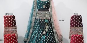 Rama Blue Velvet Bridal Lehenga