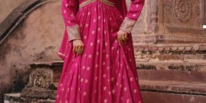 Dark Pink Zari & Sequins Embellished Anarkali kurti