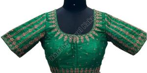 Dark Green Raw Silk Blouse