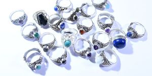 German Silver Ladies Gemstone Rings