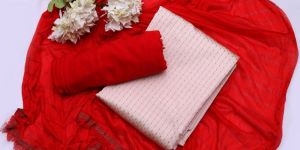 Red Cotton Silk Dress Material