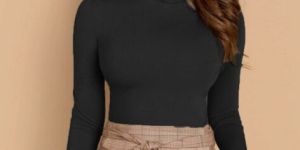 Ladies Black High Neck T-Shirt