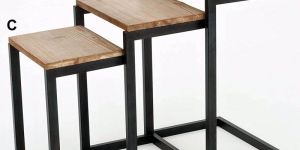 Iron Frame Solid Wood Nesting Tables, Set of 3,