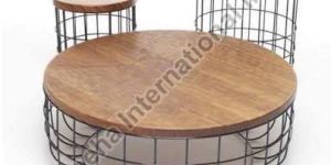 Metal Wood Round Coffee Table