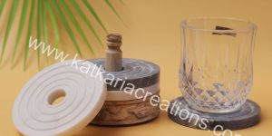 Marble Coaster Set with Wooden Base