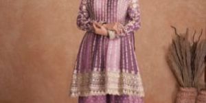 Ladies Designer Purple Chinon Sharara Set