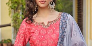 Ladies Silk Bandhani Printed Gown with Dupatta