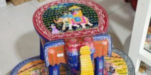 Hand Painted Wood Elephant Stool