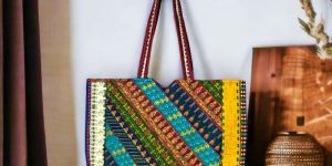 Rajasthani Handmade Double Sided Strip Embroidery Large Tote Bag