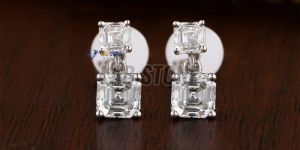 Asscher Cut Diamond White Gold Stud Earring