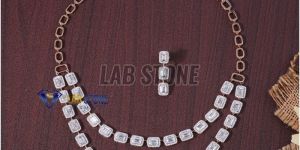 Emerald & Round Cut Diamond Rose Gold Necklace Set