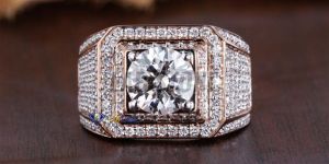 Mens Round Cut Diamond Rose Gold Engagement Ring