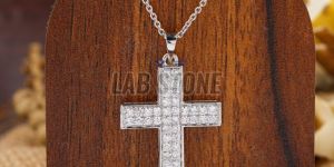 Round Cut Diamond Cross White Gold Pendant