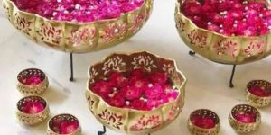 Golden Metal Lotus Urli Set of 13
