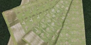 Pista Green Banarasi Semi Georgette Saree