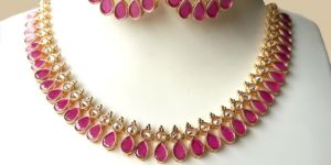 Brass Pink Gold Plated Necklace Set