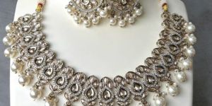 Party Wear Silver Brass Necklace Set