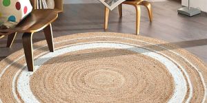 Brown and White Jute Round Carpet