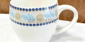 White Ceramic Printed Tea Cup