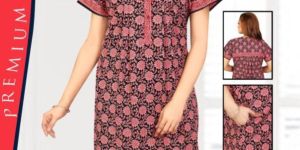 Black Printed Cotton Nighty