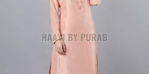 100% Cupro Silk Kurta with embroidery around placket paired with modal satin farshi