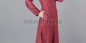 Ladies Brick Red Chanderi Silk Kurta with Farshi Pant