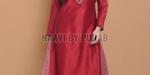 Ladies Embroidered Chanderi Silk Kurta with Farshi Palazzo