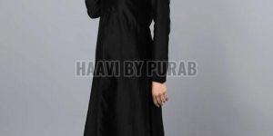 Ladies Black Chanderi Asymmetrical Kurta with Pencil Pant