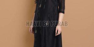 Ladies Black Chanderi Silk Kurta with Pant