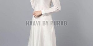 Ladies Ivory Chanderi Silk Asymmetric Kurta with Pencil Pant