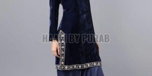 Ladies Blue Viscose Velvet Kurta