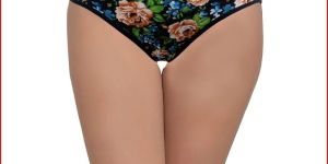 Cotton Mid Waist Rose Print Black Hipster Panty