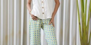 Blue Yellow Checkered Culottes Pants
