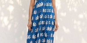 Abstract Floral Print Blue Midi Dress