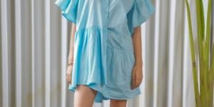 Blue Ruffle Layered Shirt Style Short Dress