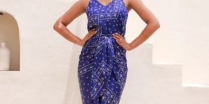 Purple Printed Drape Skirt with Slip Top Set