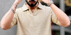 CROSHIA KNIT BEIGE POLO T-SHIRT